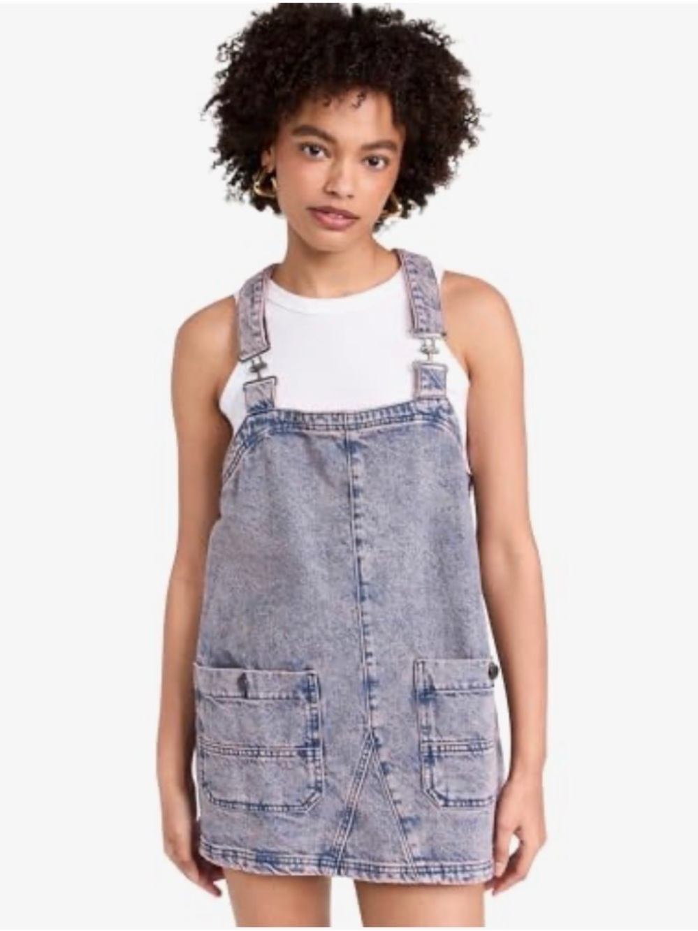 Free People Acid Wash Denim Overall Dress in Light Blue